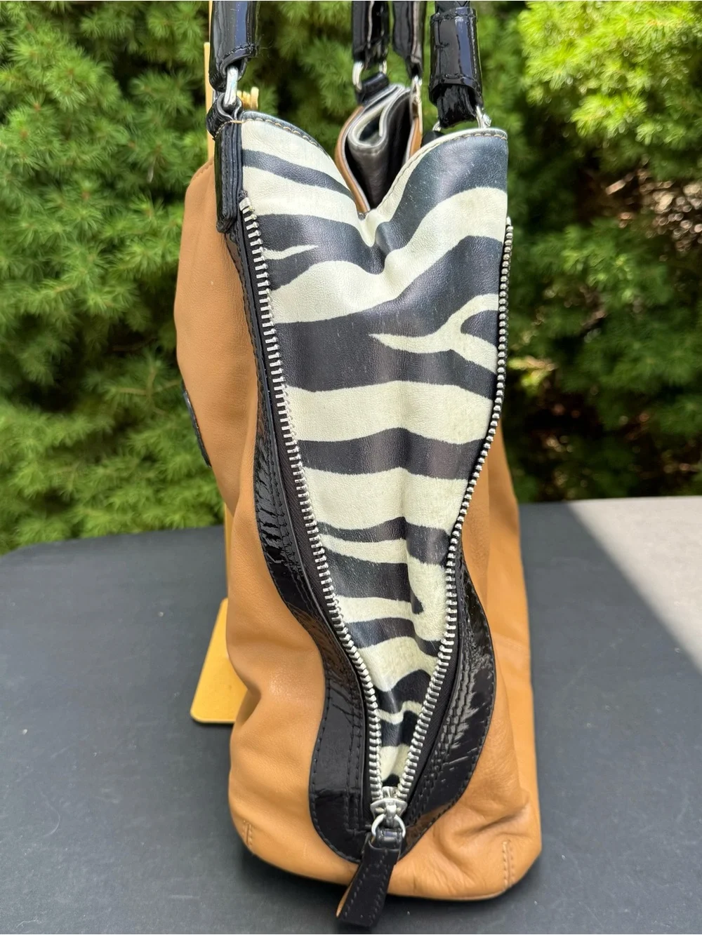 Brighton Fashionista City Block Dovima Two-Tone Tan and Black Leather Hobo Bag